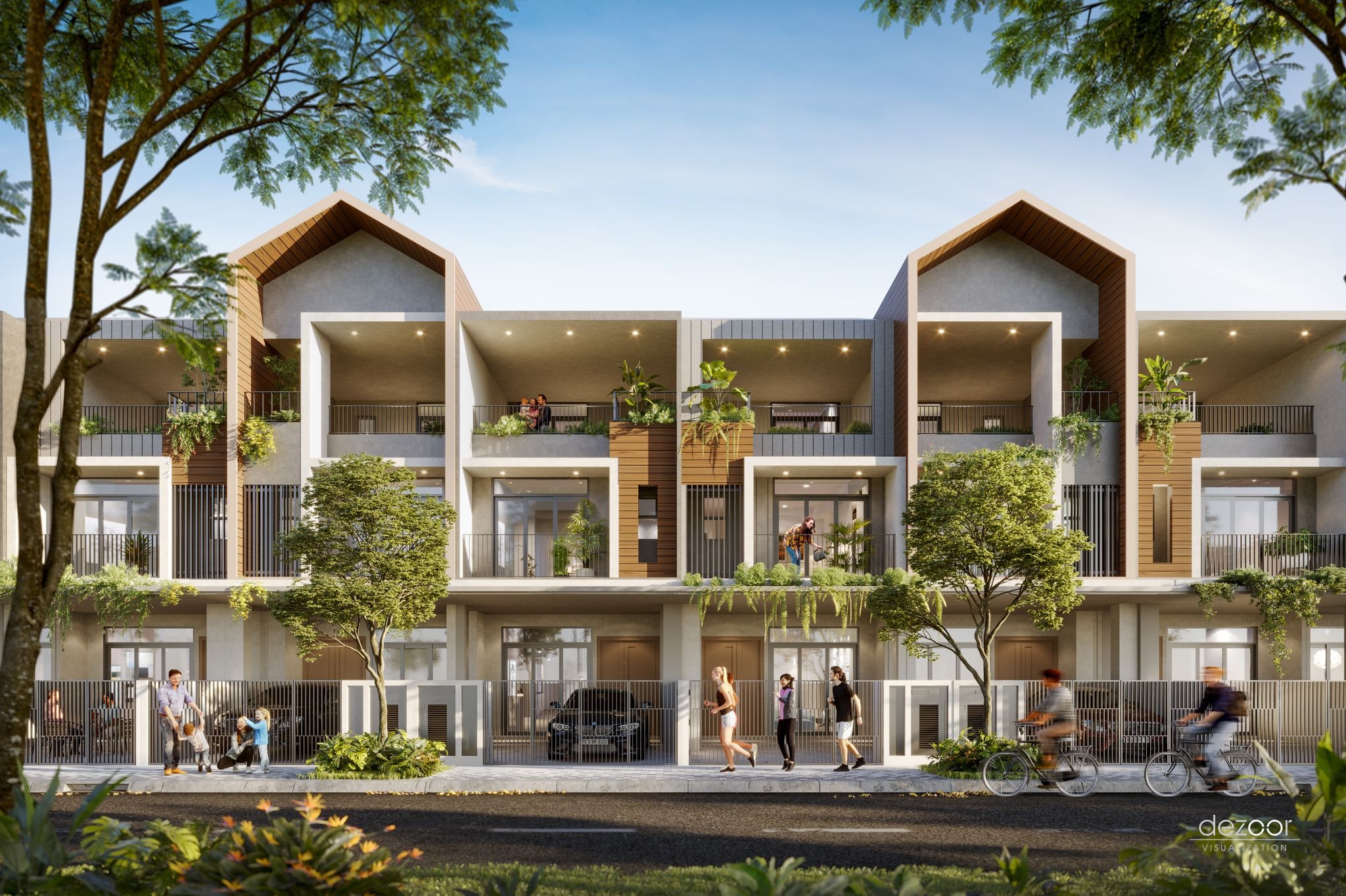 Kiến Trúc Trực Diện Nhà Phố Biophilic 2 Mặt Tiền