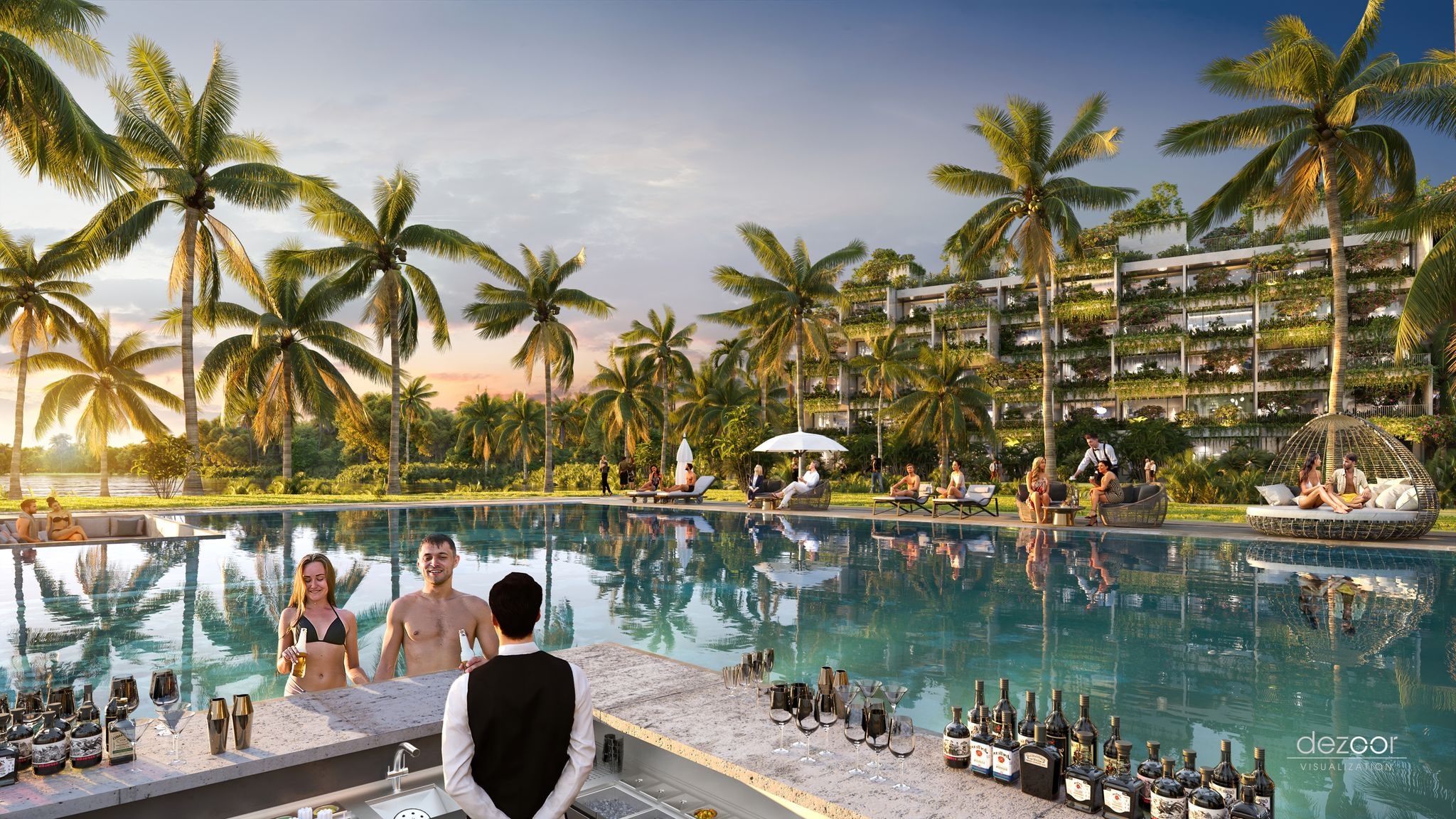 Quầy Pool Bar Ngoài Trời Phong Cách Nhiệt Đới Phóng Khoáng