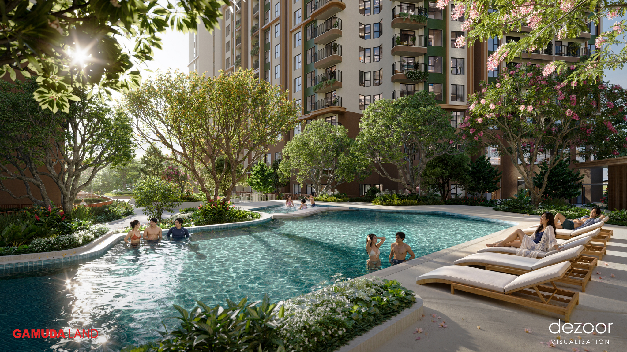 Tổ Hợp Hồ Bơi Vô Cực Phong Cách Resort & Biệt Điện Sunken Lounge — Phối cảnh 3D kiến trúc Norton Park (Gamuda Land) | Diễn họa Dezoor Visualization