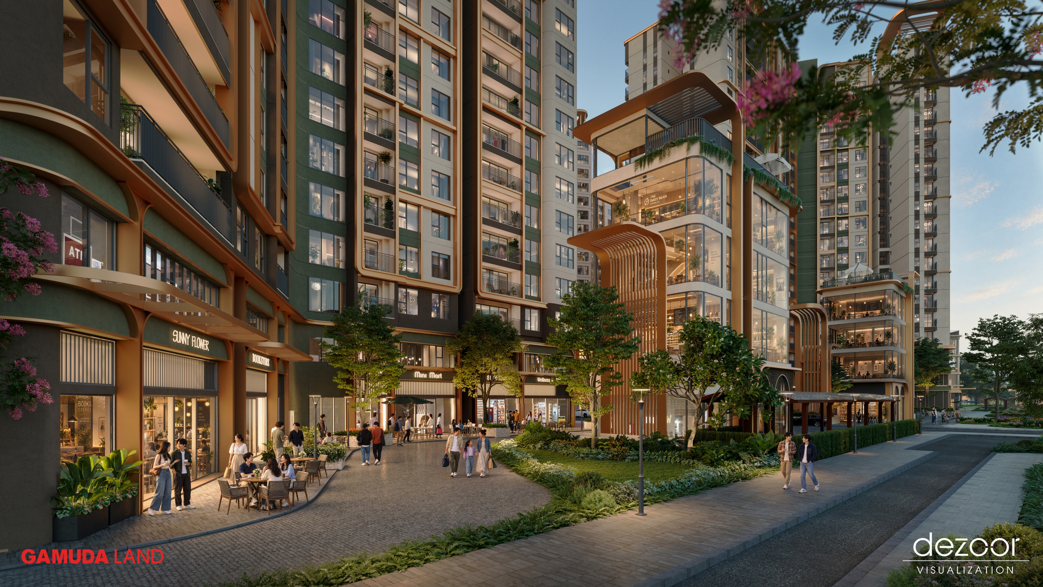 Tuyến Phố Thương Mại Shophouse & Clubhouse Về Đêm Rực Rỡ — Phối cảnh 3D kiến trúc Norton Park (Gamuda Land) | Diễn họa Dezoor Visualization