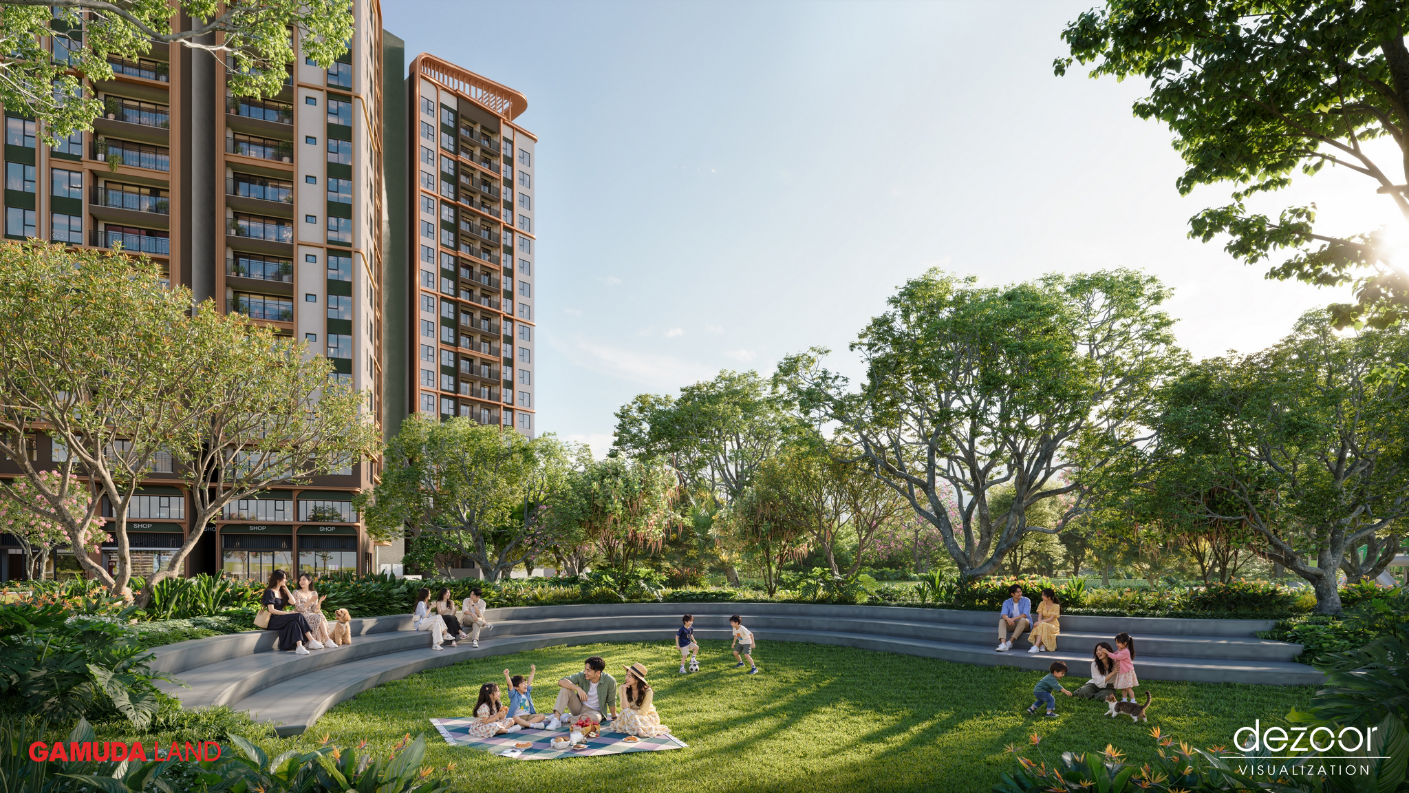 Bãi Cỏ Trung Tâm & Không Gian Kết Nối Cộng Đồng Tinh Hoa — Phối cảnh 3D kiến trúc Norton Park (Gamuda Land) | Diễn họa Dezoor Visualization