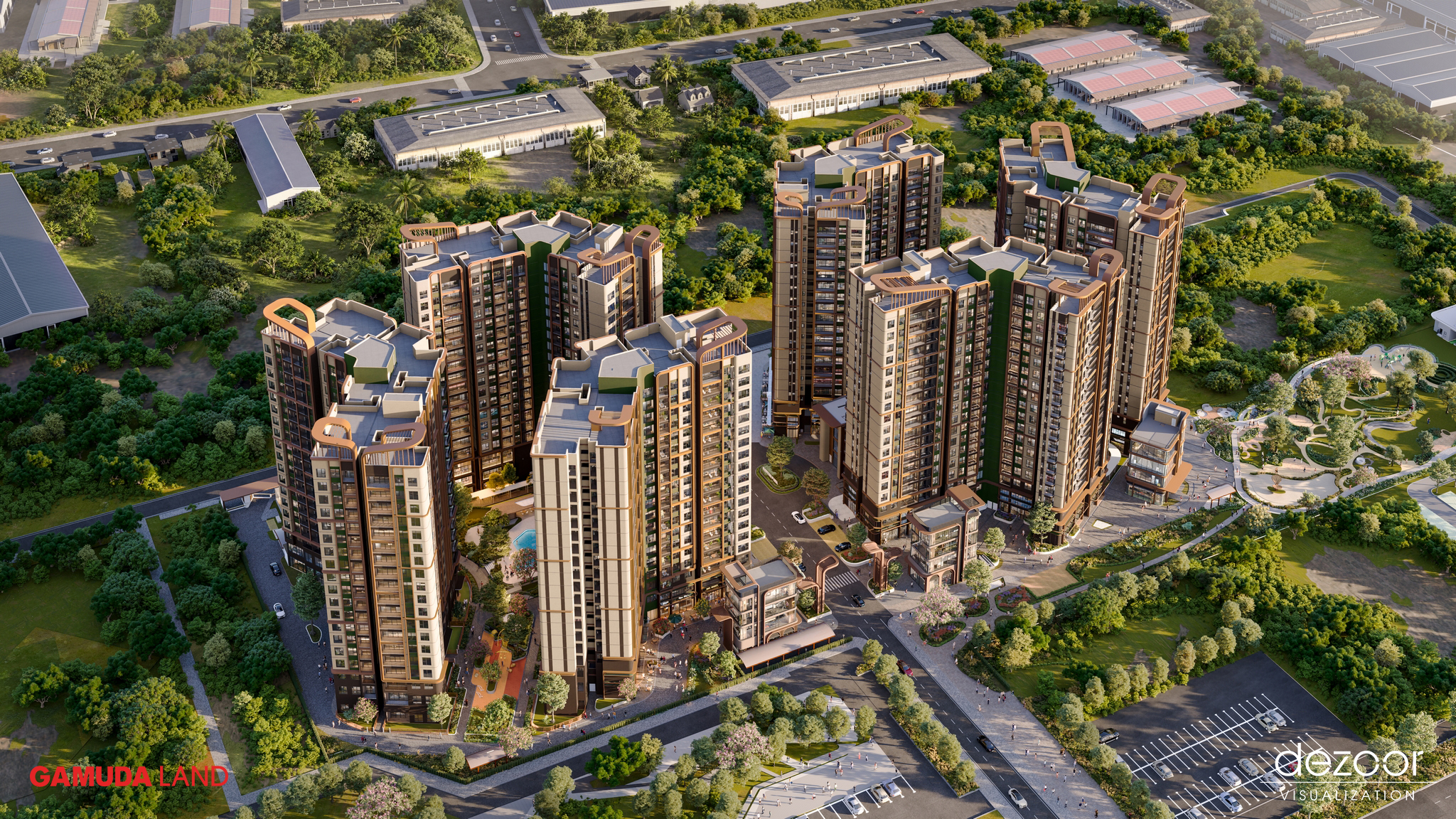 Toàn Cảnh Chim Bay Quy Hoạch 8 Tháp Căn Hộ Norton Park — Phối cảnh 3D kiến trúc Norton Park (Gamuda Land) | Diễn họa Dezoor Visualization