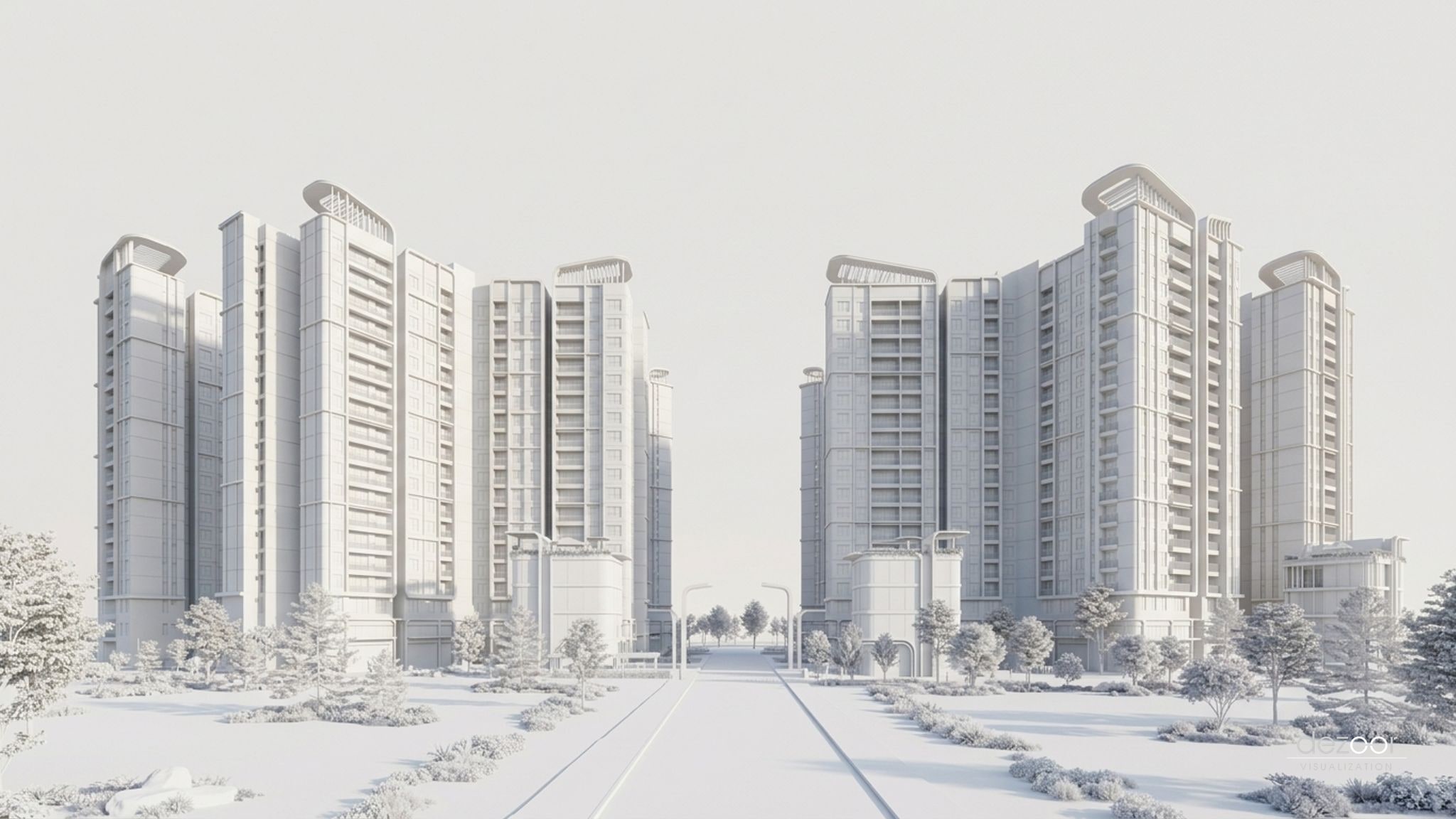 TỪ MÔ HÌNH HÌNH HỌC KHỐI ĐẾ ĐẾN KHÔNG GIAN SỐNG BIOPHILIC ĐẲNG CẤP — Mô hình 3D Clay render dựng hình bởi Dezoor Visualization
