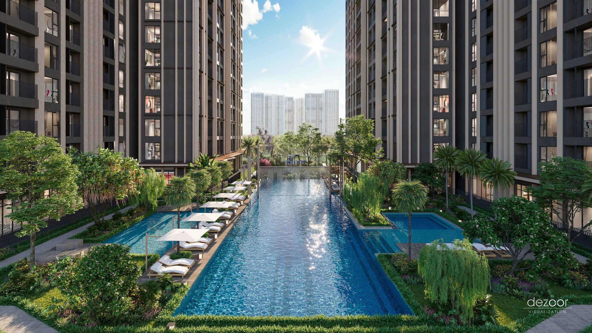 Toàn Cảnh Bể Bơi Resort Trên Cao & Quần Thể Tiện Ích